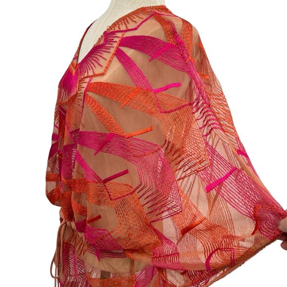 Jen's Pirate Booty Cover-Up Top Sheer Embroidered Pink Orange Size XS/Small - Picture 6 of 11